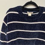 Luv Lane  Striped Chenille Knit Sweater Dark Blue White Crewneck S Photo 3