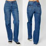 Judy Blue  Cargo Wide Leg Jeans Size 7 | 28 High Rise Dark Wash Utility Denim Photo 9