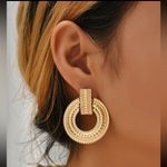 3 for $25 Textured Metal Round Drop Earrings Gold Photo 0