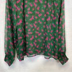 Modcloth  Green &‎ Pink Floral Metallic Sheer Long Sleeve Blouse Size M Photo 2