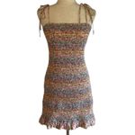 Storia  Floral Multicolor Smocked Bodycon Tie Strap Dress Size Large Ruffle Hem Photo 2