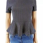 ZARA SIZE SMALL NAVY BLUE STRIPE PEPLUM SHORT SLEEVE TOP Photo 0