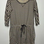 Loft Ann Taylor cream blue striped dress long sleeve women’s size small pockets Photo 0