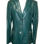 Di Vita Green Buttery Soft Italian Leather Blazer Contrast Stitch Zippers Size 6 Photo 1