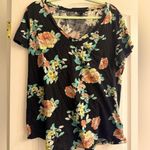Torrid  Black Floral Short Sleeve Classic Fit V-Neck Pocket Tee Shirt - size 1 Photo 0