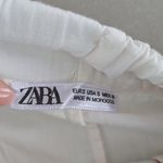 ZARA White and Red Striped Cotton Linen Shorts with Drawstring Photo 3