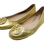 Tory Burch Reva Metallic Gold Logo Flats Size 8 Photo 0
