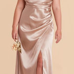 Birdy Grey  Lydia Shiny Satin Taupe Bridesmaid Dress Size Large Photo 0