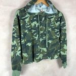 NEW Women's Cropped Green Camo Fleece Hoodie XL Photo 1