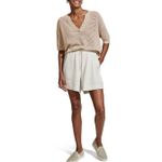 Varley  Callie Knit Boxy Split V-Neck Short Sleeve Top Open Knit Moonlight Tan M Photo 3