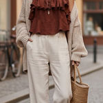 Free People NEW Radiance Top Umber Brown Tie Ruffle Coquette Dainty Prarie Large Photo 0