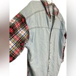 Vintage US Boys Women’s Plaid Sleeve Denim Hoodie Blue Size M Photo 3