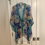 Nine West Floral Sheer Kimono with Teal Trim Swim Cover Up Photo 3