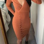 NEW “With Class" Orange Knit Ribbed Button Up Long Sleeve Dress Photo 3