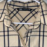ZARA  Beige and Navy Checkered Shirt Photo 4
