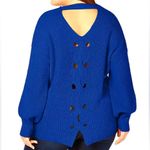 Ny Collection  blue cutout twist back knit sweater size large Photo 3