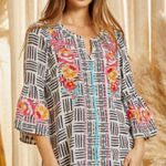 Savanna Jane Size Small Embroidered Blouse Top Black White Flare Sleeve Boho Photo 0