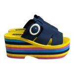 Blue Platform Foam Sandals Size 7 Rainbow Soles Wedges Slip On Summer Party Blue Photo 1