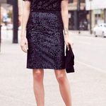 Ann Taylor New With Tag Black With Blue Tinted Sequin Pencil Skirt Size 12P Photo 2