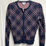 Charter Club Women's Navy and Pink Plaid Cardigan Photo 0