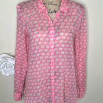 Anthropologie NTM:  Hei Hei Pink Elephant Print Gauze Button Down Blouse Size S Photo 0