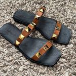 Bamboo Tan Square Toe Studded Sandals Photo 2