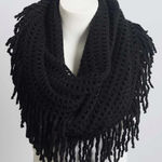 Black Knit Fringe Infinity Loop Scarf Neck Wrap Crochet Boho Goth Grunge OS Photo 0