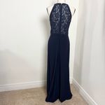 Nightway Navy Sequins Lace Gown Womens 10 Formal Maxi Gown Halter Style Slit Blue Photo 1