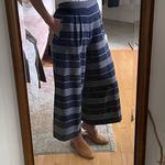 Vintage 40s 50s Navy White Striped High Waisted Pleated Wide Leg Cropped Pants Blue Size 26 Photo 1