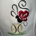 Handmade  VNTG Tennis Rackets Top Handle Tote Bag White Vinyl Emroidered Handbag Photo 8