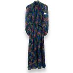 RTR Saloni Jacqui B Long Sleeve Multicolor Feather Print Side Slit Maxi Dress 2 Blue Photo 2