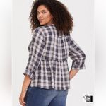 Torrid Grey Plaid Babydoll Rayon Twill Button-Front Top Photo 3