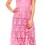 Donna Morgan  Pink Lace Midi Dress size 6 Lace Overlay A-Line‎ Spaghetti Straps Photo 0