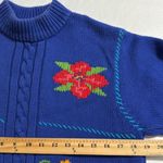 Liz Sport Vintage  womens size small Floral Knit pullover Sweater blue stitching Photo 10