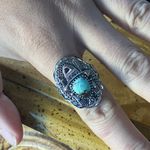 Natural Blue Moon Turquoise Sterling Silver Cowboy Ring Size 8 Photo 3