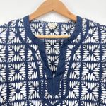 J.Crew‎ Navy White Print V Neck Cotton 3/4 Sleeve Tunic Top Women's Size Medium Blue Photo 3