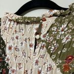 Indigo Soul women's size large pullover tunic longsleeve floral buttons in back Green Photo 2