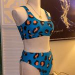 NWT | PINE Blue Leopard Split Back High Waist Bikini | Size Medium Photo 0