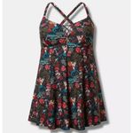 Torrid Tattoo Mermaid Wireless Strappy Lace Front Swim Dress Swimsuit Photo 10