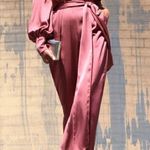 NEW! Dress Day Satin Pink Jumpsuit with One Off Shoulder Mauve Small Photo 2
