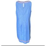 Talbots  Linen Blend Blue‎ Embroidered Trim Shift Dress Size 10 Photo 4