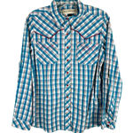 Bit & Bridle  Small Top Snap Up Western Shirt Blue‎ Pink Embroidered Plaid 285 Photo 0
