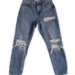 Topshop 1990’s style Petite ripped Mom jeans in mid blue, relaxed high waist 28P Photo 3