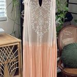 Free People Peach Sherbet Embroidered Sheer Drop Waist Midi Maxi Dress Photo 0