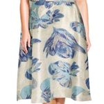 Adrianna Papell  Blue Floral Gold Metallic Square Neck Midi Dress 14 Photo 0