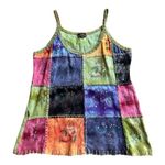 Rising International Patchwork Flower Tank Top Medium Stretchy Knit Vintage Green Photo 0