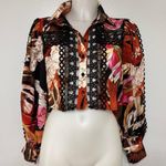A. Peach Buckle Floral Crochet Cropped Blouse Size S Orange Photo 3