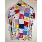 Multiples NEW Women’s Plus Size Button Up Short Sleeve Top 1X USA Star Print MSRP $67 Photo 6
