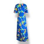 Vintage Made In Hawaii Maxi Dress Blue White Tropical Floral Lace Flutter Sleeve Size M Photo 5