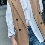 ZARA  Women Soft Double Breasted Collared Camel Two Front Pockets Long Vest Sz S Photo 0